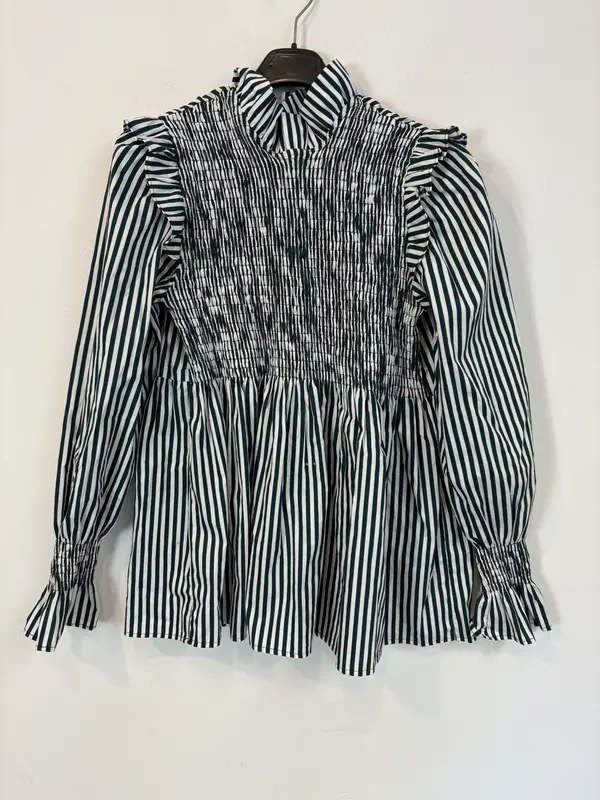 DELUEM. Blusa rayas nido de abeja