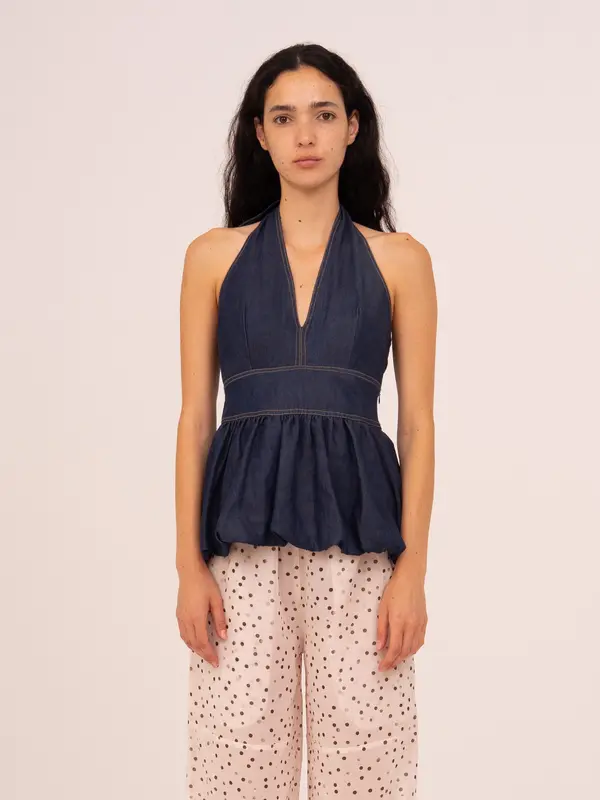 Denim Fawn Balloon Halter Top