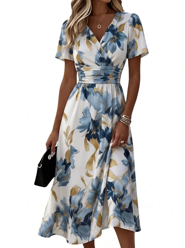 Denise | Vestido midi con estampado floral y cinturilla cruzada