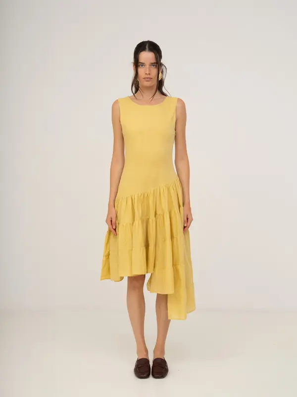 Desk Pale Yellow Flared Dress