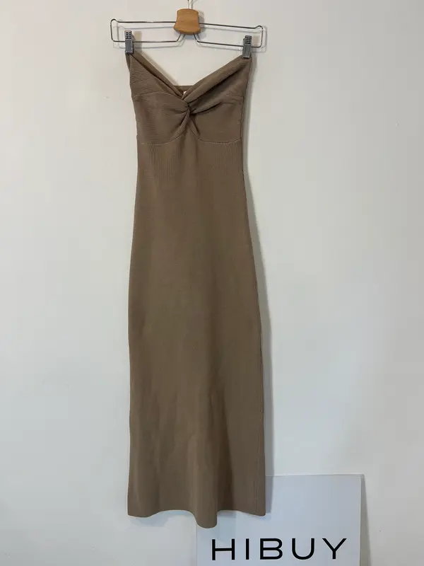 DISSH. Vestido canalé beige
