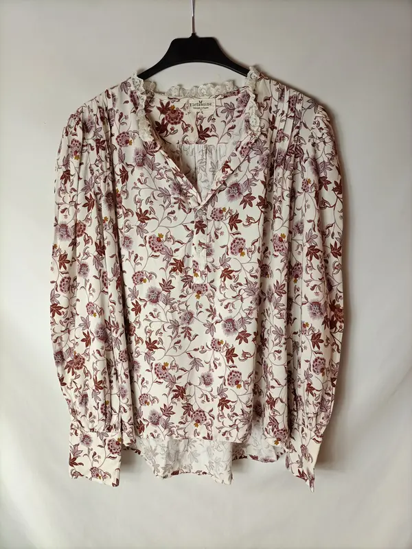 ELEFANTINE. Blusa beige flores  T.s
