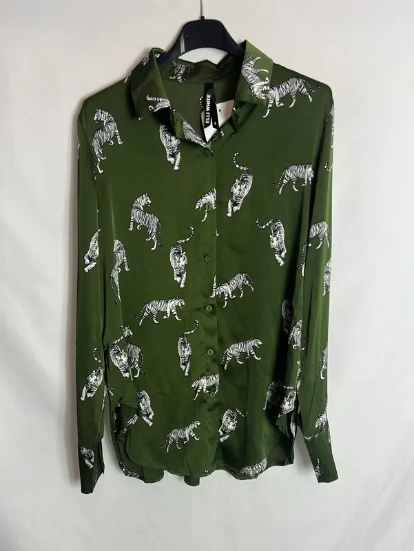 ELLI WHITE. Blusa verde satinada tigres. T S