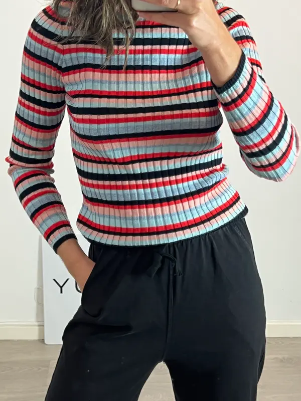 EMES. Top canalé rayas con azules T.3(m/l)