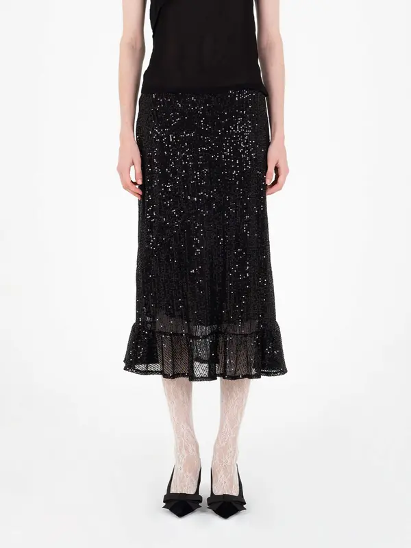 Esteem Black Sequin Midi Skirt