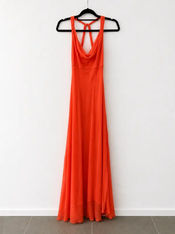 ETXART&PANNO.Vestido largo seda coral T.s