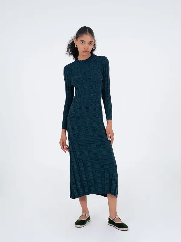 Fairy Blue and Green Ribbed Midi Dress
