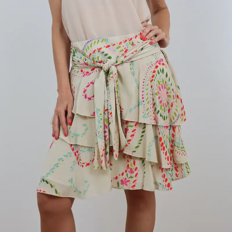 Falda corta Beige estampada seda Pedro del Hierro