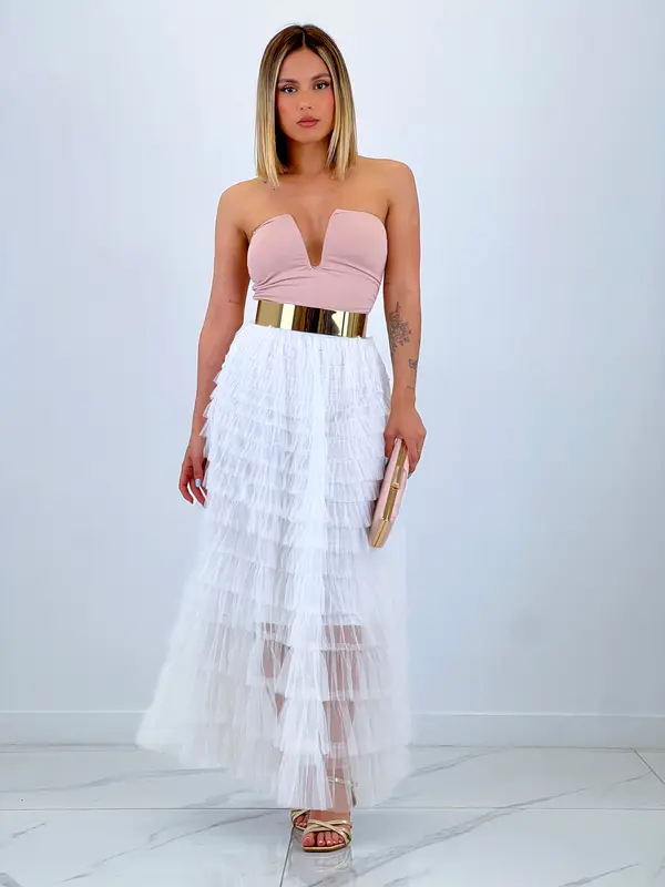 Falda de tul rizada Blanco