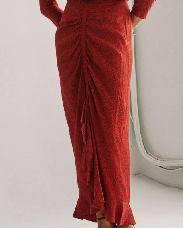 Falda Magaly maxi Red flowers