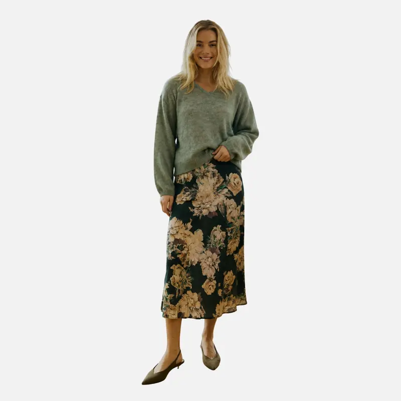 Falda midi floral verde oscuro - Freequent