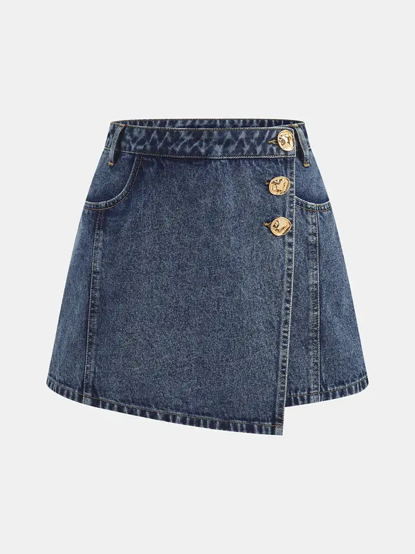 Falda pantalón vaquera de tiro alto con frente cruzado