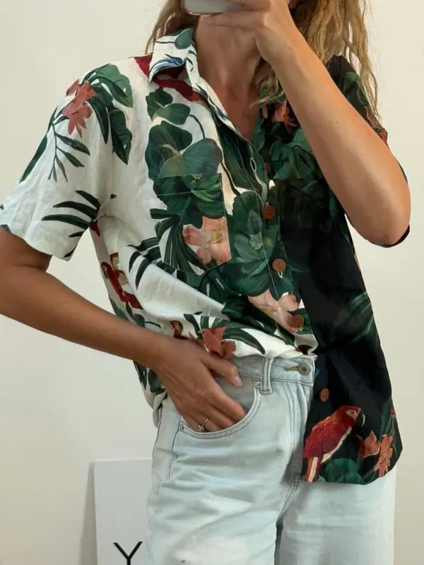 FARM RIO. Camisa lino estampado tropical