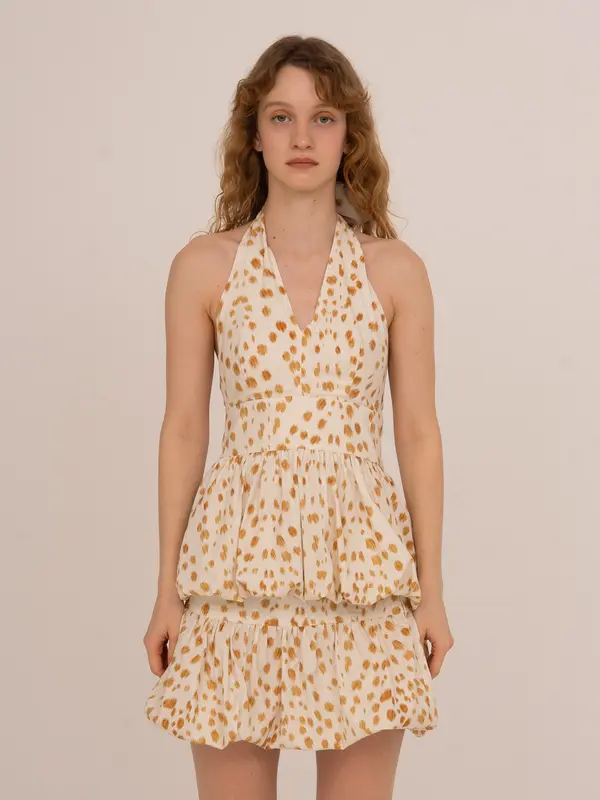 Fawn Deer Print Balloon Halter Top