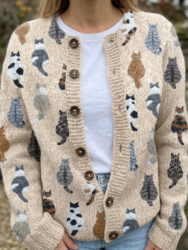 Filomena | Cosy Cat Print Cardigan