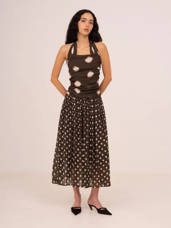 Firstdance Brown Polka Dot Midi Dress