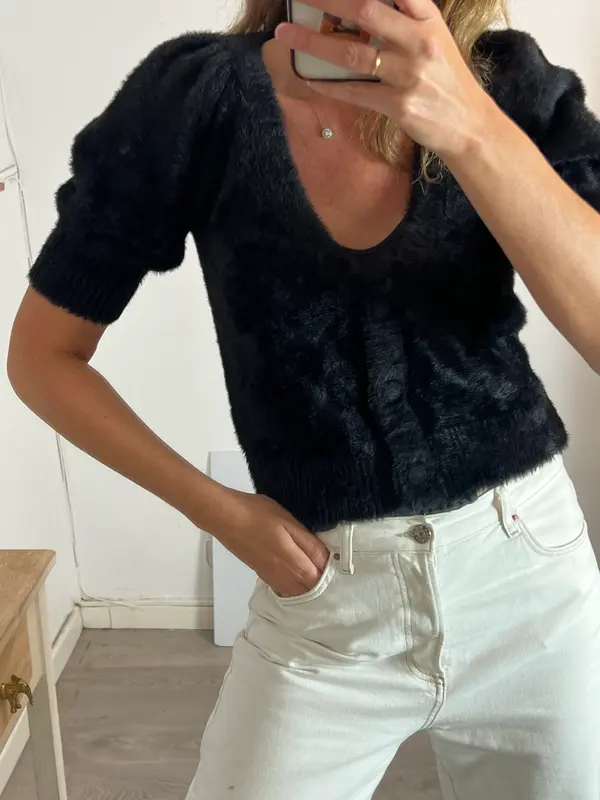 FOR LOVE & LEMONS. Top textura negro abotonado.. T S