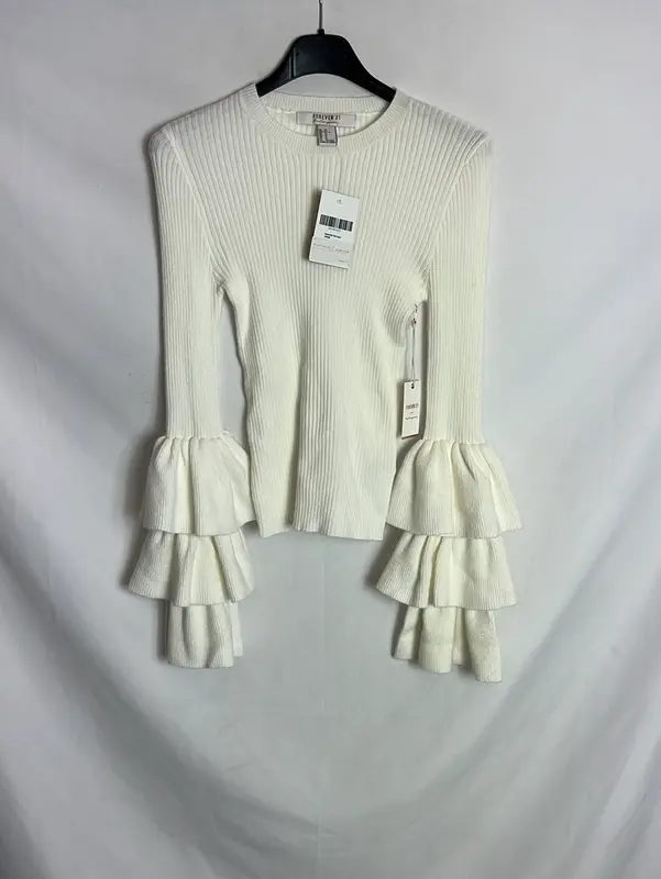 FOREVER 21. Jersey blanco mangas volantes. T M