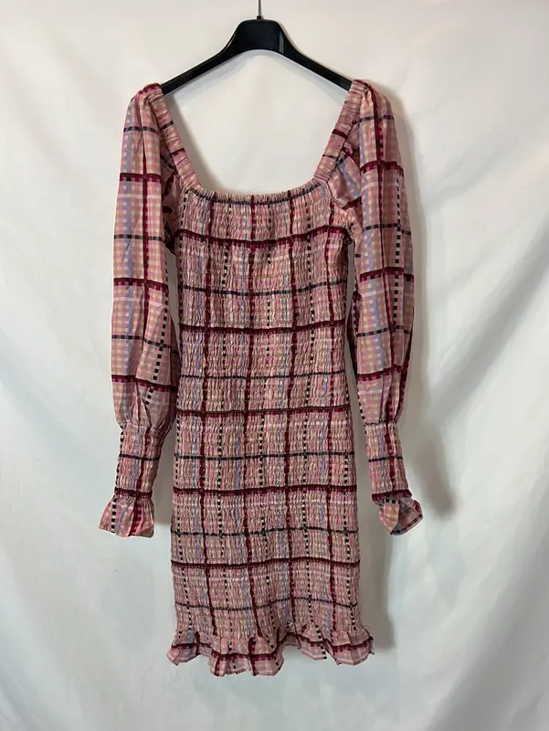 GANNI. Vestido cuadros nido de abeja T.36