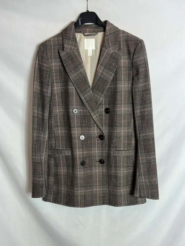 H&M. Blazer cuadros doble botonadura. T 36