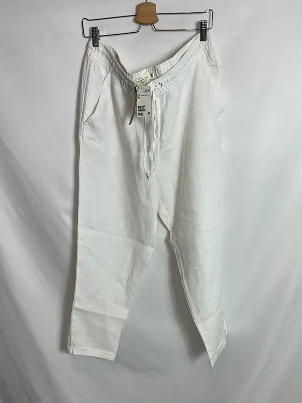 H&M. Pantalón lino blanco roto.T 46