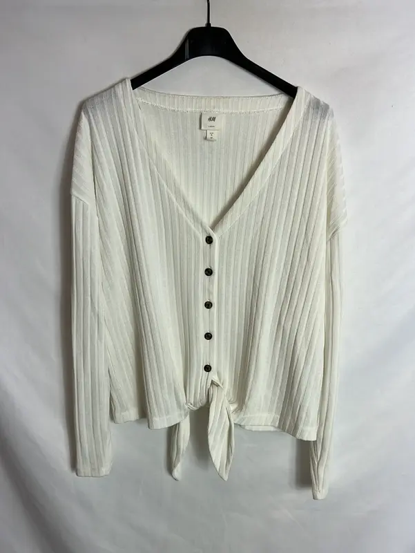 H&M. Top canalé blanco abotonado. T M