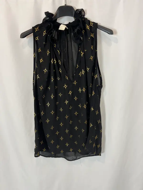 H&M. Top negro estampado dorados. T 34