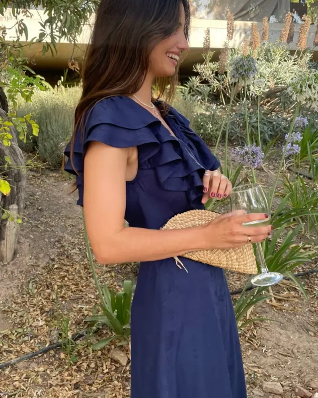 H&M. Vestido azul volante T.36