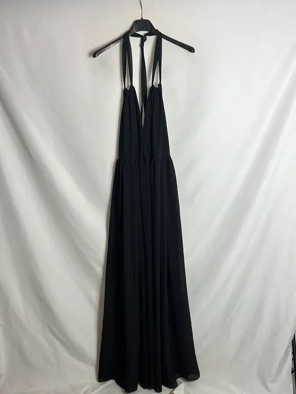 H&M. Vestido largo negro gasa. T 38