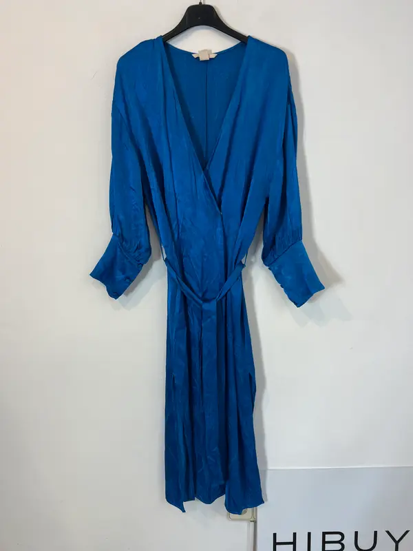 H&M. Vestido midi/kimono turquesa estamapdo. T S