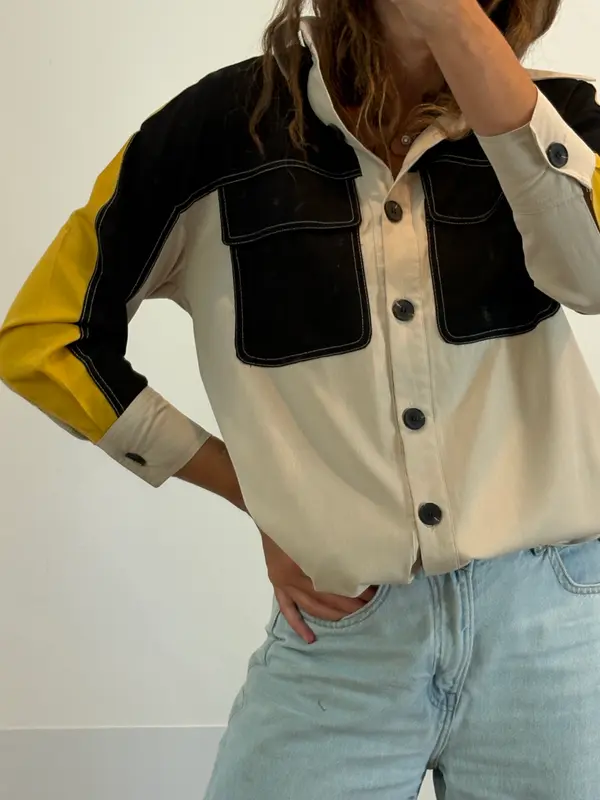 HIGH LENG FAN. Camisa tricolor bolsillos. T M/L