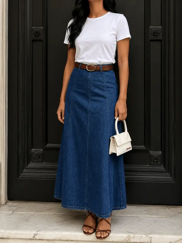 High-Waisted A-Line Denim Skirt