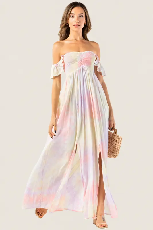 Hollie Vestido Largo - Salmon Yellow Violet Smoke