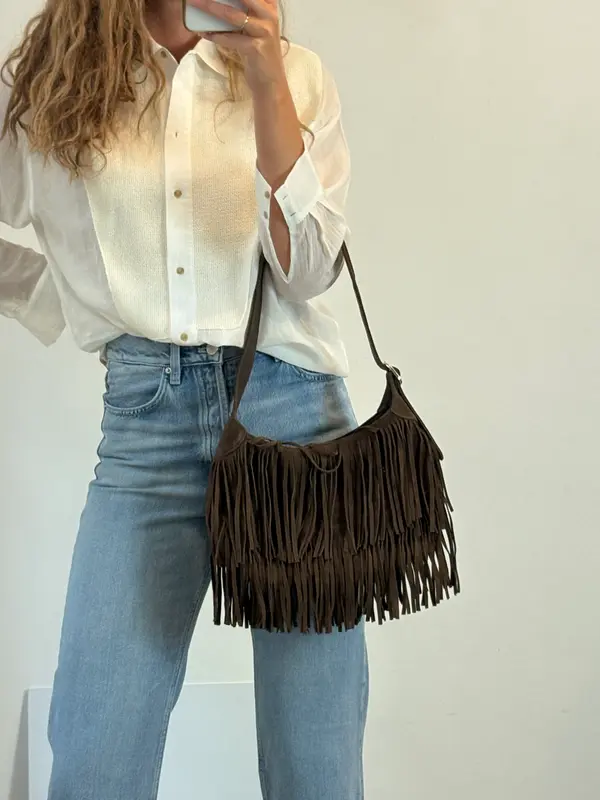HOSS INTROPIA. Bolso marrón oscuro flecos