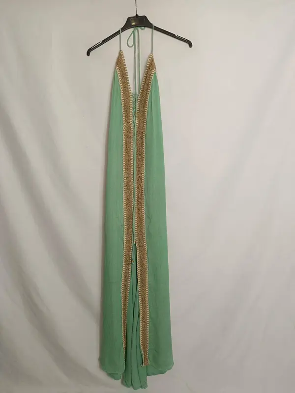 IBIZA FLOWERS. Vestido largo verde bordado Tu(s/m