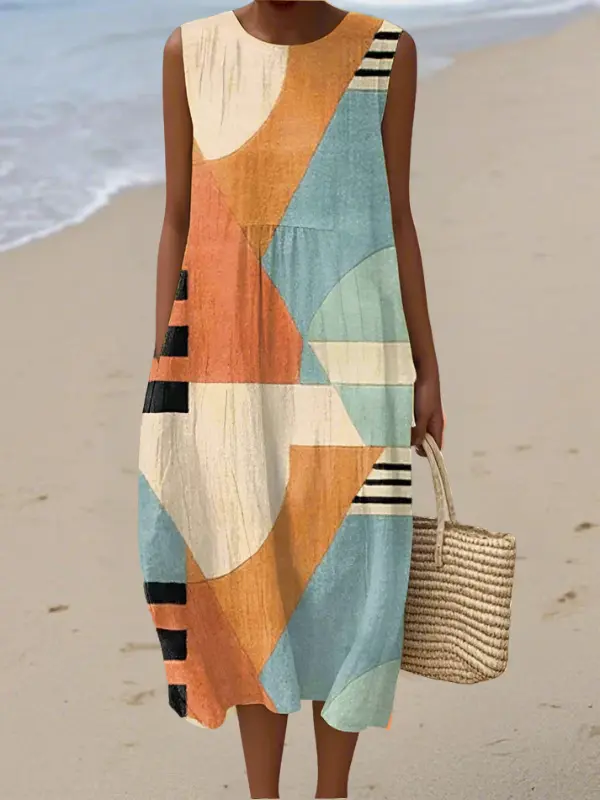 Ingrid | Geometric Print Midi Dress