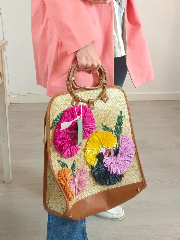 INTROPIA. Bolso rafia detalles colores asa corta (Tara)