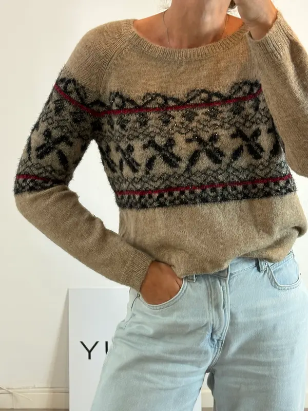 INTROPIA. Jersey beige con dibujos T.m