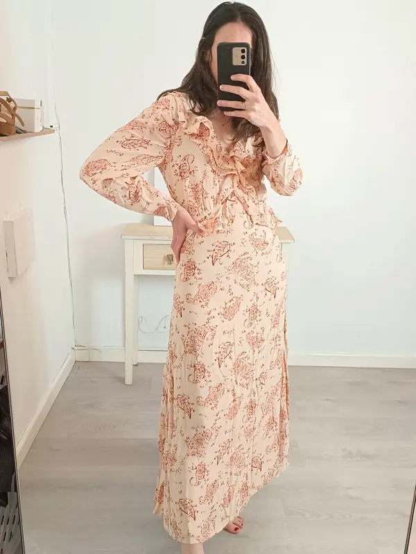 INTROPIA. Vestido largo rosa flores T.s