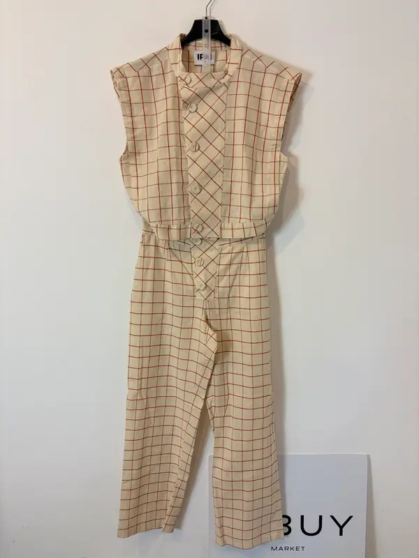 IPA. Conjunto pantalón y chaleco cuadros. T XS