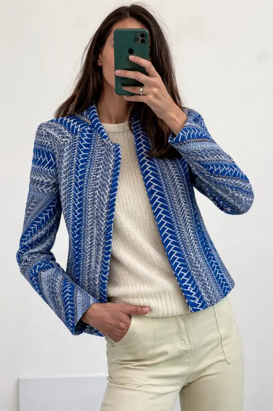 IRO. Chaqueta azul bordada