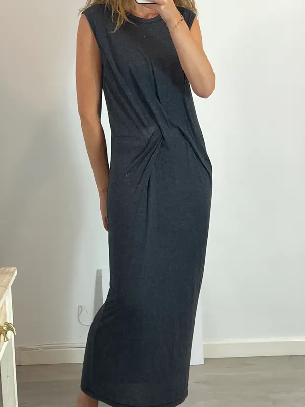IRO. Vestido largo gris detalle fruncido. T M