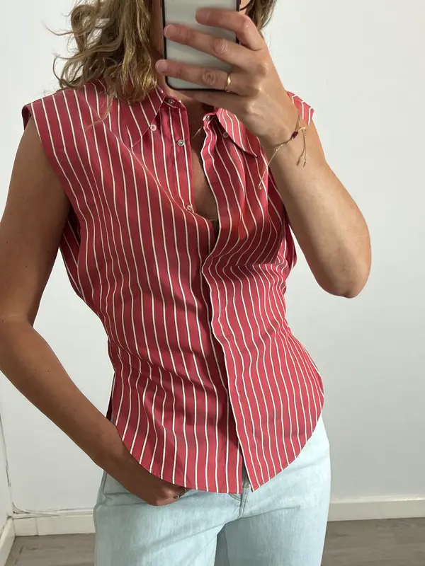 ISABEL MARANT. Camisa sin mangas seda rayas. T 36