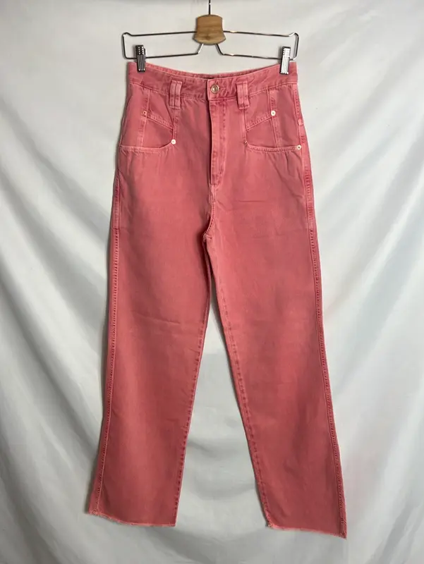 ISABEL MARANT.Denim pata ancha rosa efecto desgastado . T 36