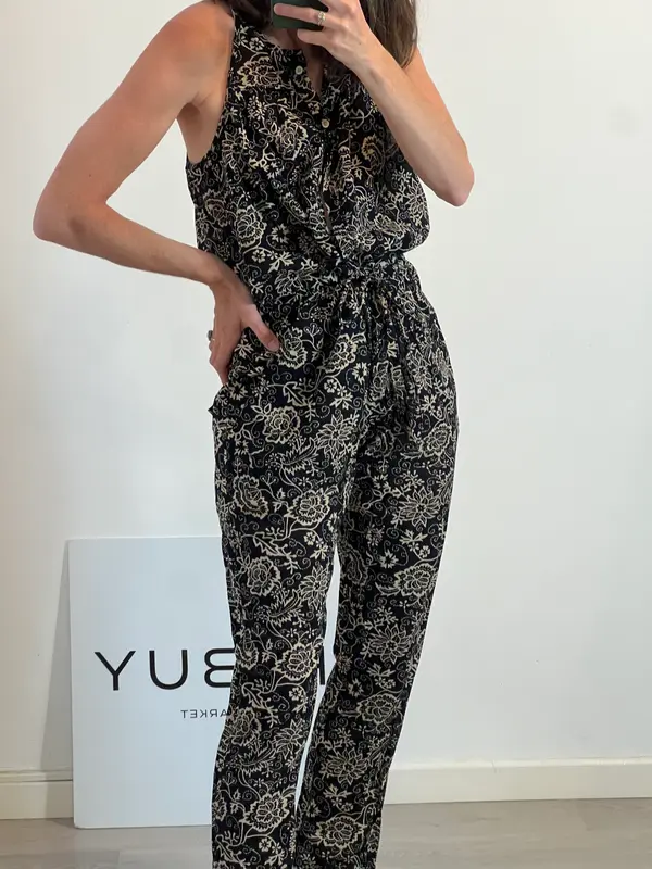 ISABEL MARANT. Mono negro estampado flores. T. 36