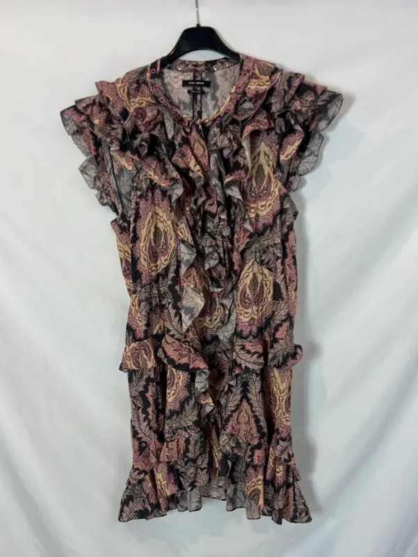 ISABEL MARANT . Vestido corto volantes. T 38