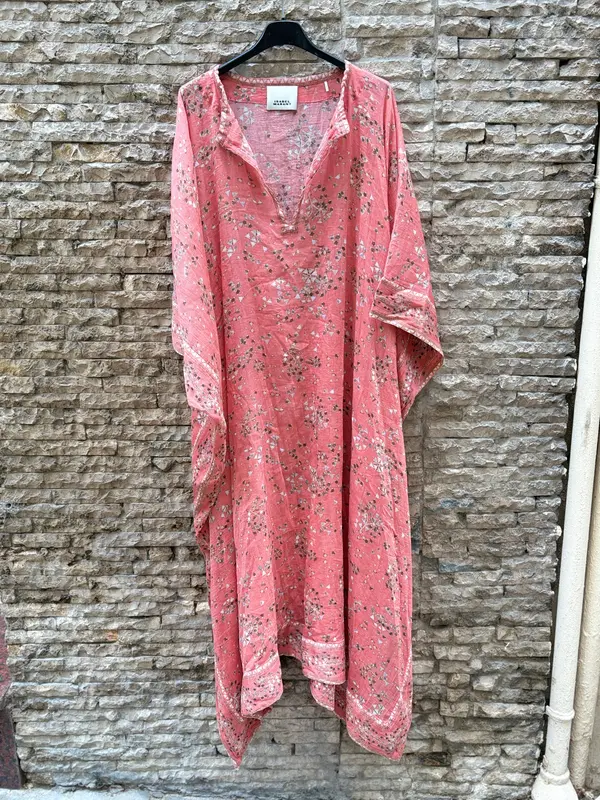 ISABEL MARANT. Vestido estampado estilo caftán con seda