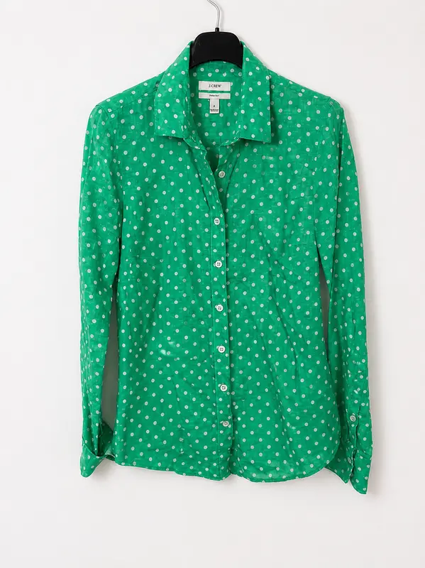 J CREW. Camisa Lino verde lunares. T XS