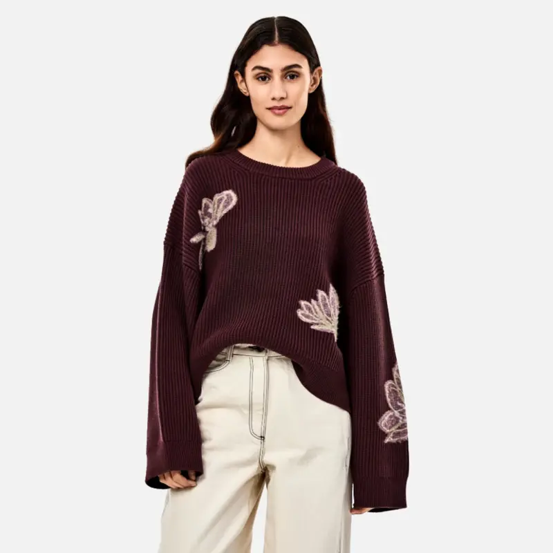 Jersey burdeos flores bordadas - CKS