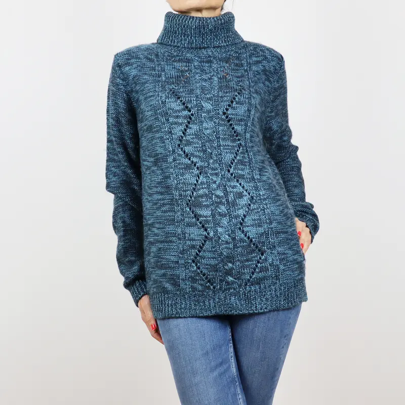 Jersey de cuello alto azul jaspeado